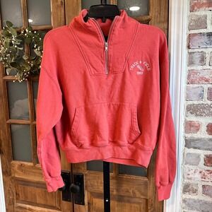 Forever‎ 21 Sweatshirt Womens S Coral Quarter Zip Track & Field Graphic Cropped